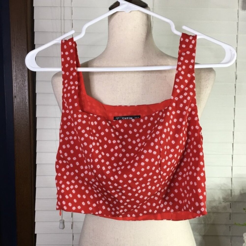 Shein Red Star Chiffon Crop Top Size XS